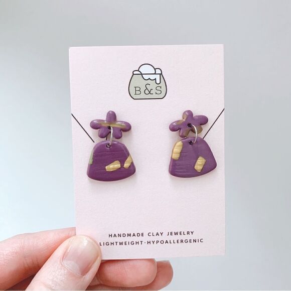 Funky Star Shaped Purple Clay Earrings Hypoallergenic - Picture 2 of 5